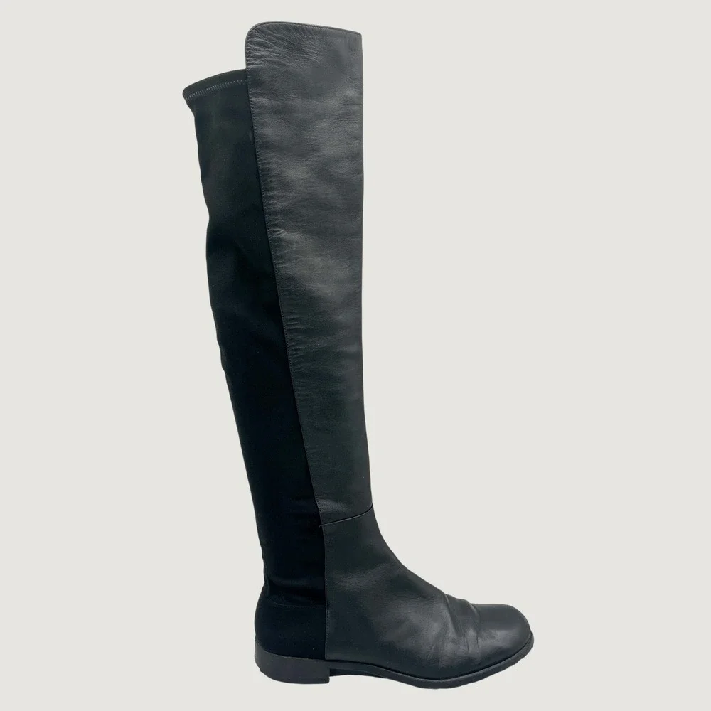 Stuart Weitzman 5050 Over The Knee Flat Boots Womens 9 M Black Leather Preppy
